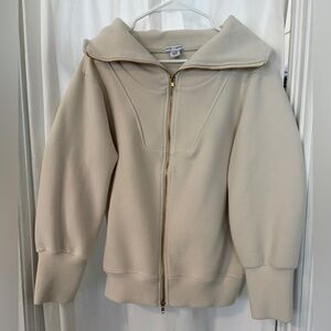 Cream Zip-Front Sculpted Collar Jacket - Unknown Brand